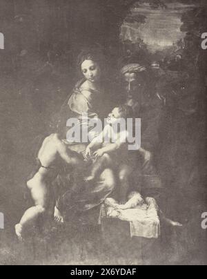 Photo reproduction of a painting by Raphael depicting the Holy Family (La Perla), Part of a travel album with recordings of works of art, people and sights in Spain., photograph, anonymous, after painting by: Rafaël, c. 1860 - c. 1875, photographic support, albumen print, height, 303 mm × width, 238 mm Stock Photo