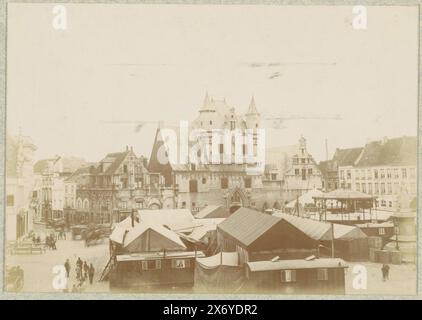 View of the Grote Markt of Mechelen, Belgium, in the background the principles of the palace of the grand council., photograph, anonymous, Mechelen, 1880 - 1900, cardboard, height, 209 mm × width, 268 mm Stock Photo