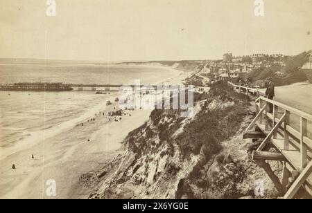 Beach and pier at Bournemouth, England, Bournemouth from East Cliff (title on object), photograph, James Valentine, (mentioned on object), Bournemouth, 1851 - 1880, paper, albumen print, height, 133 mm × width, 199 mm Stock Photo