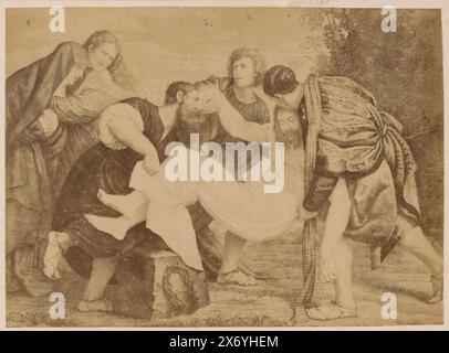 Photo reproduction of a drawing of a painting of the burial of Christ by Titian, cabinet photograph, C., e figlio Coen, (mentioned on object), after drawing by: anonymous, after painting by: Titiaan, c. 1870 - c. 1900, photographic support, albumen print, height, 106 mm × width, 166 mm Stock Photo