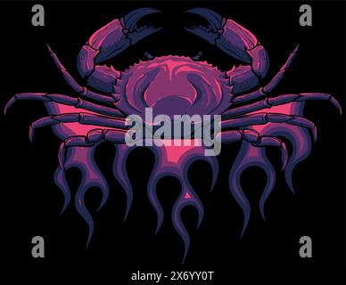 vector Angry crab with claws on flames on black background Stock Vector