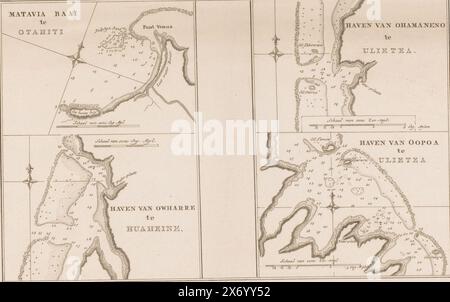 Map of the coasts of the islands of Tahiti, Raiatea and Huahine in French Polynesia, numbered top right: 4., print, print maker: anonymous, publisher: Abraham Honkoop (II), publisher: Johannes Allart, publisher: Leiden, publisher: Amsterdam, publisher: The Hague, 1797, paper, etching, height, 239 mm × width, 350 mm Stock Photo