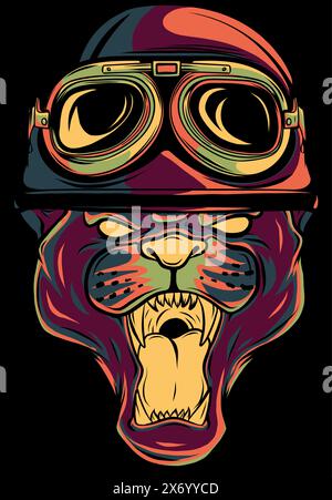 Black panther, puma. Head of animal. Wild cat portrait on black background Stock Vector