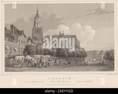 View of the market in Arnhem, Arnheim. The market-place, Der Marktplatz, Place du marché (title on object), print, print maker: Joseph Maximilian Kolb, (mentioned on object), after drawing by: William John Cooke, (mentioned on object), publisher: Gustav Georg Lange, (mentioned on object), Darmstadt, 1863, paper, steel engraving, height, 154 mm × width, 215 mm Stock Photo