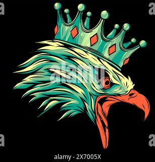 Mascot with crowned American eagle on black background. vector illustration Stock Vector