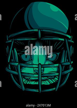 cat with helmet american footbal player on black background Stock Vector