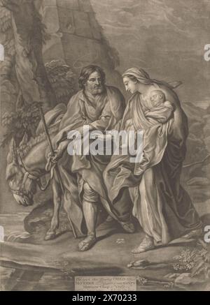 Flight to Egypt, Text in English in the bottom margin. Math. 2:14., print, print maker: James Johnson, (mentioned on object), after painting by: Carle van Loo, (mentioned on object), 1743 - 1760, paper, height, 355 mm × width, 255 mm Stock Photo