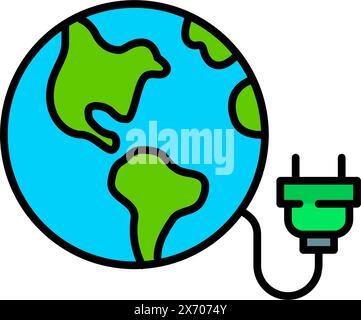 Renewable energy, green sources. Global ecosystem. Earth and plug. Pixel perfect, editable stroke icon Stock Vector
