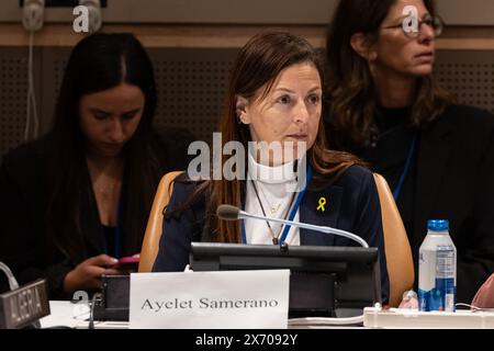 Ayelet Samerano, mother of Yonatan Samerano, whose body was kidnapped by a UNRWA social worker attends arria-formula meeting at UN Headquarters in New York on May 16, 2024 Stock Photo