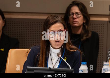 New York, USA. 16th May, 2024. Ayelet Samerano, mother of Yonatan Samerano, whose body was kidnapped by a UNRWA social worker speaks at arria-formula meeting at UN Headquarters in New York on May 16, 2024. (Photo by Lev Radin/Sipa USA) Credit: Sipa USA/Alamy Live News Stock Photo