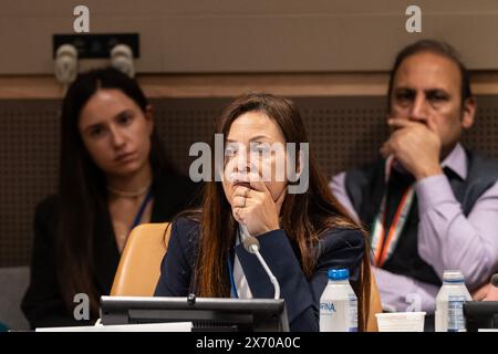 Ayelet Samerano, mother of Yonatan Samerano, whose body was kidnapped by a UNRWA social worker attends arria-formula meeting at UN Headquarters in New York on May 16, 2024 Stock Photo