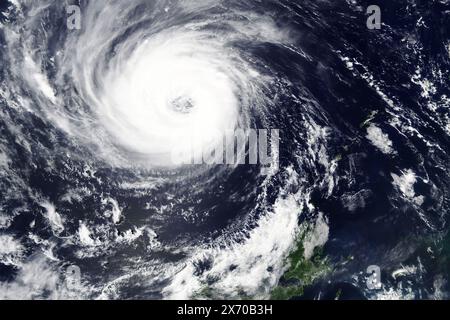 Typhoon, tropical storm, hurricane, tornado, over the ocean. Stock Photo