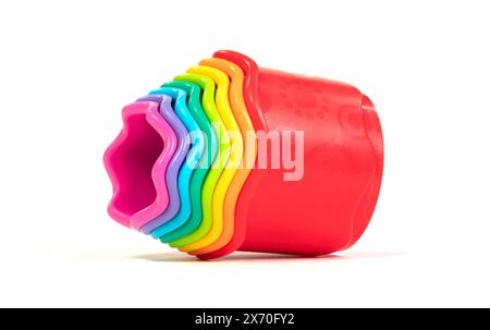 Colorful toy for children - stack cups, isolated on white background Stock Photo