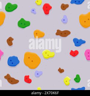 Bouldering rock climbing wall at the sports training gym. Seamless pattern background with holds and climbing grips. Vector illustration Stock Vector