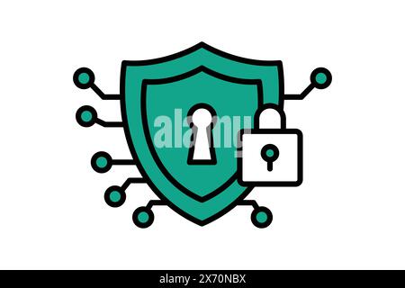 cyber security icon. shield with padlock. icon related to information technology. flat line icon style. technology element vector illustration Stock Vector