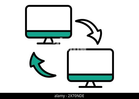 data transfer icon. monitor with arrow. icon related to information technology. flat line icon style. technology element vector illustration Stock Vector