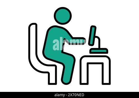 IT manager icon. person in front of a computer. icon related to information technology. flat line icon style. technology element vector illustration Stock Vector