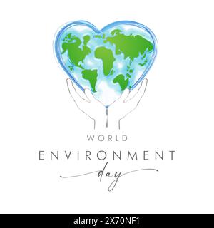 World Environment Day greeting banner. Social media timeline story concept. Earth logo creative design. Mother Earth in hands, digital illustration. Stock Vector