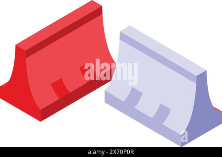 Illustration of isometric 3d plastic toy bricks in red and blue isolated on a white background Stock Vector
