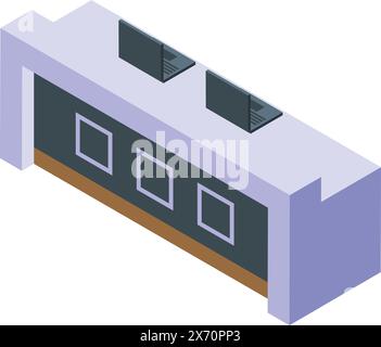 Isometric office desk icon with 3d modern furniture illustration and clean vector style for professional and organized workspace design Stock Vector