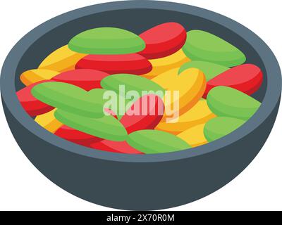 Vector graphic of a bowl filled with brightly colored candy, perfect for confectionery themes Stock Vector