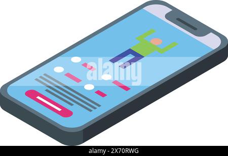 Vibrant isometric vector art of a modern smartphone displaying a user interface with colorful elements Stock Vector