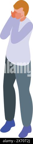 Isometric illustration of a man in casual clothes standing and thinking Stock Vector