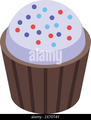 Colorful isometric cupcake illustration with sweet pastel frosting, sprinkles, and delightful baked goodness, perfect for birthday parties, celebrations, and other joyful events Stock Vector