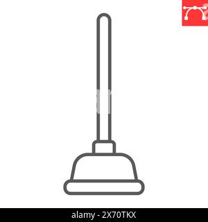 Plunger line icon, plumbing service and household tool, plunger vector icon, vector graphics, editable stroke outline sign, eps 10. Stock Vector
