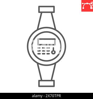 Water meter line icon, plumbing service and household equipment, water indicator vector icon, vector graphics, editable stroke outline sign, eps 10. Stock Vector