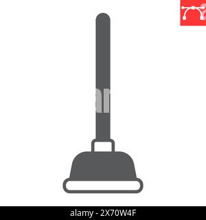 Plunger glyph icon, plumbing service and household tool, plunger vector icon, vector graphics, editable stroke solid sign, eps 10. Stock Vector