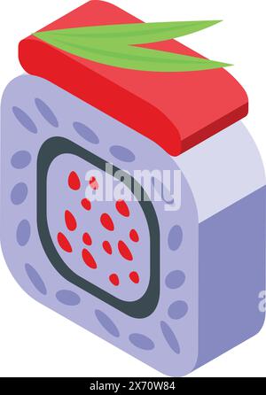 Vibrant isometric illustration of a sushi roll with red topping and green accent Stock Vector