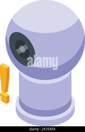 3d isometric vector of a modern security camera with alert symbol, in a minimal style Stock Vector