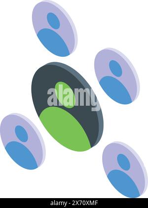 Digital illustration of stylized people icons in various colors connected in a network pattern Stock Vector