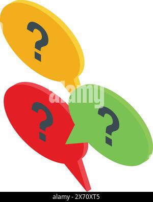 Vector illustration of multicolored speech bubbles with question marks, symbolizing inquiry and discussion Stock Vector