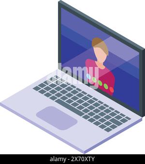 Colorful isometric design of a person on a video conference on a modern laptop Stock Vector