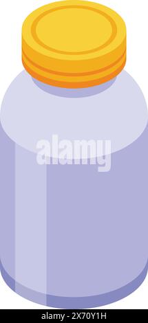 Detailed isometric graphic of a purple bottle with a golden cap, perfect for icons and design elements Stock Vector