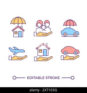 Insurance services RGB color icons set Stock Vector