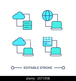 Computer connection RGB color icons set Stock Vector