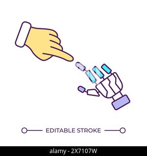Human and robot hands RGB color icon Stock Vector