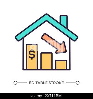 Decrease in home prices RGB color icon Stock Vector