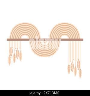 Macrame panels, boho. Handmade. Hobbies, interests. Interior design, decor. Wellness meditation Vector illustration in flat style Lace knots Stock Vector