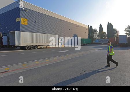 Transport logistics hgv driver at distribution centre in Belgium , Europe Stock Photo