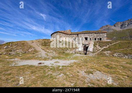 View of Ronce Fort on the Mont-Cenis lake  between the Italian Val di Susa and the French Maurienne valley, France Stock Photo