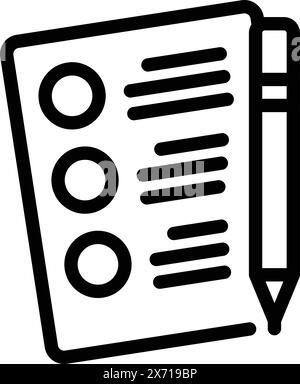 Black and white vector icon of a checklist with a pen attached Stock Vector