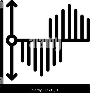Black and white icon representing a bar graph with rising and falling values indicated by arrows Stock Vector