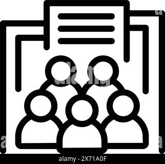 A simplified black and white icon representing a team meeting with a document overhead Stock Vector