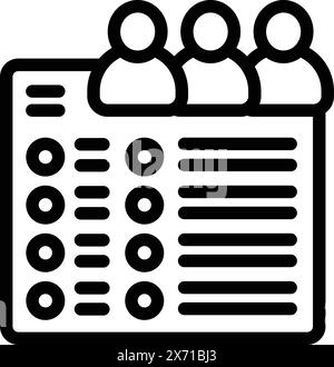 Black and white vector icon of an election candidate list with figures and bullet points Stock Vector