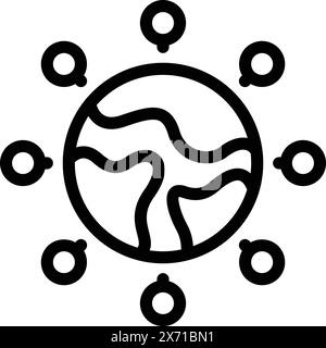 Global community icon, a simple black and white vector illustration concept symbolizing worldwide interconnection. Multicultural togetherness Stock Vector