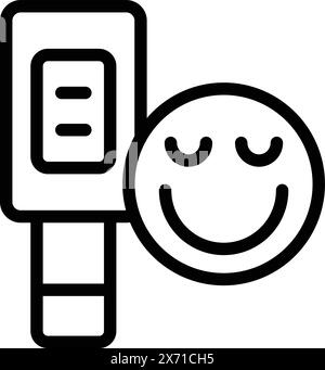 Happy customer satisfaction meter with positive review icon in black and white line art style for quality assessment and user experience symbol Stock Vector